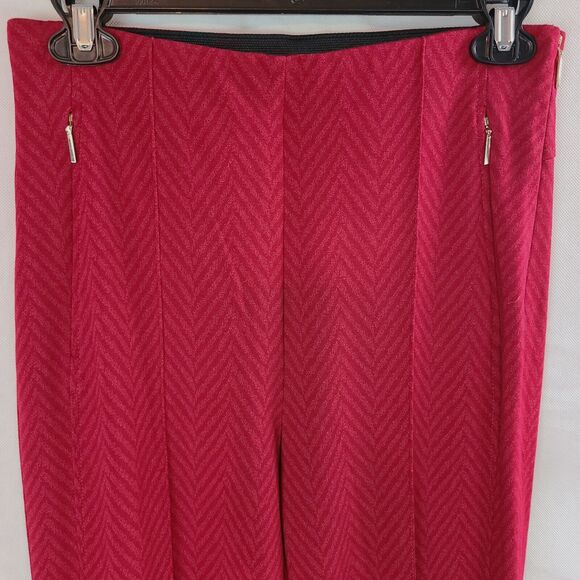 New MARC CAIN Women's (6) Red Herringbone Knit Side Zip Elastic Waist Pants $370 - Picture 2 of 10